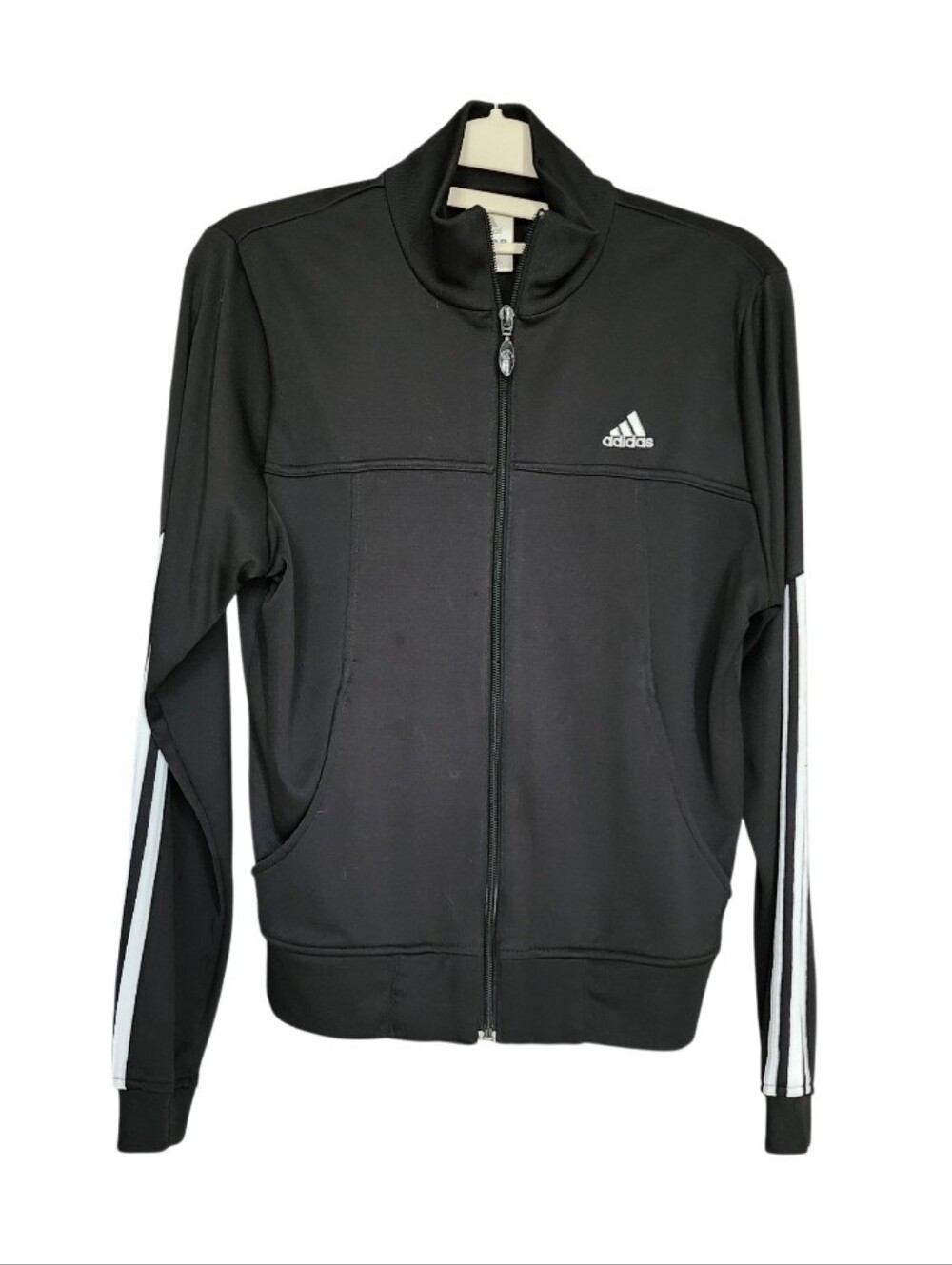 adidas Black Full-Zip Performance Jacket with White Stripes